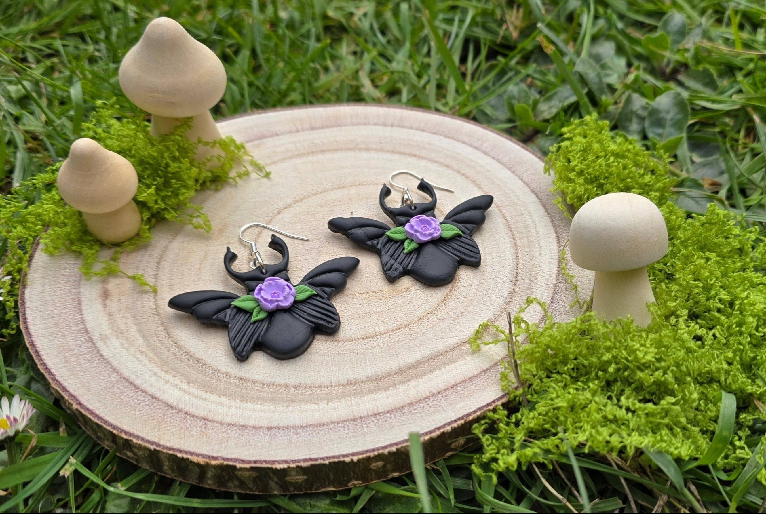 the witchy wardrobe polymer clay beetle earrings
